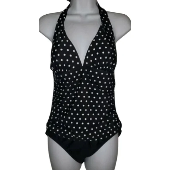 2 BAMBOO Ladies' Swimsuit Black & White Polka Dot Size XXL 14-16 Tummy Control - Picture 1 of 15